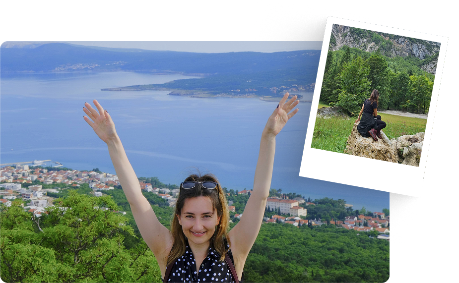 Kolaž fotografija Ene Juričić na izletu uz more i tijekom boravka u prirodi